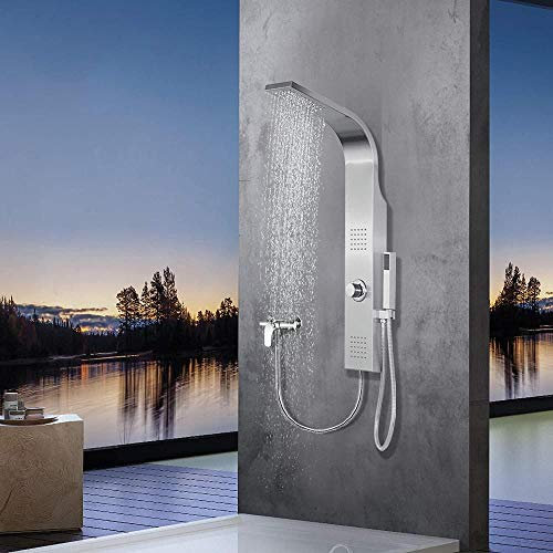 Huin Colonne de douche panneau de tour en acier inoxydable 304 sans robinet avec 2 x jets de massage mitigeur douche avec pomme de douche et douchette à main