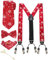 JEMYGINS Hosenträger Herren Rot/Schneeflocke in Seide Weihnachten begrenzt 3.5cm Y Form mit 6 starken Clips Weihnachtsgeschenke und Krawatte Fliege Einstecktuch Set Geschenkbox(6)
