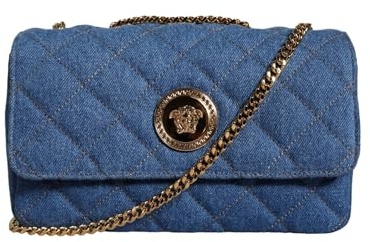 Versace - Borse - Borsa a tracolla in pelle denim trapuntata blu, Su misura, One size