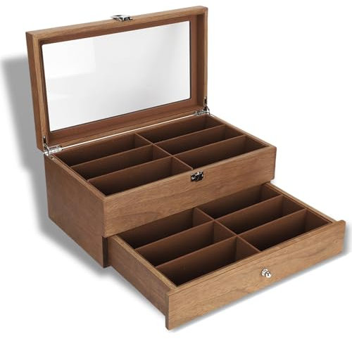 Yinhing Scatola per Occhiali, Scatola per Occhiali da 12 Slot Scatola per Occhiali in Legno a Doppio Strato Scatola per espositori Decorazione per Esposizione e conservazione