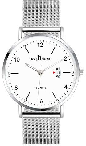 SUPBRO Herren Uhren Mode Chronograph Quarz Uhr Männer Datum Kalender Wasserdicht Armbanduhr Sport Mesh Armband Siber