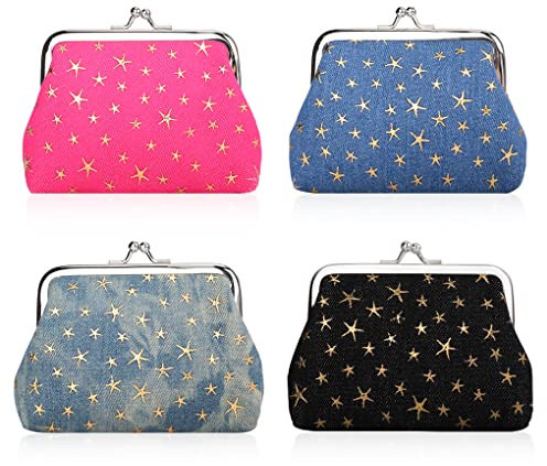Oyachic 4 Packs Porte-Monnaie Clic-Clac Rétro Kiss Lock Coin Purse Poche à Monnaie Sac à Main d'embrayag Porte- Carte Fermoir Bourse Pochette (Star)