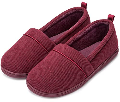 EverFoams Damen Gemütliche Memory Foam Hausschuhe, Leichte Frottee Halbschuhe mit Rutschfester Gummisohle Weinrot,39 EU