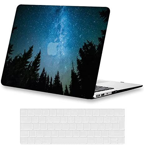 Ausmix Coque de Protection en Plastique Rigide pour MacBook Air 13 2021 2020 2019 2018 Release A2337 M1 A2179 A1932 + 2 protège-claviers MacBook Air 2020 Touch ID et Ciel étoilé