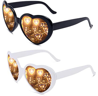 Dollger Herz Sonnenbrille Herz Beugungseffekt Brille Festival Requisiten Party Rave Lichter Brille Liebesgeschenk UV400 Schutz