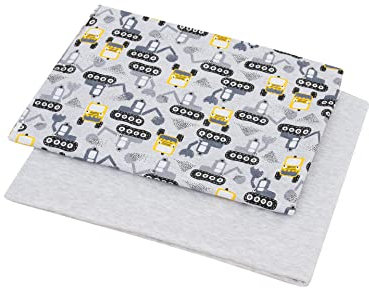 1buy3 Duo-Set Jersey Stoff Gemustert zum nähen | 92% Baumwolle, 8% Elasthan | Kinderstoff | Baumwolljersey | Muster: Bagger + Grau | 2 x 100cm x 160cm | Grundpreis je m² = 7,81