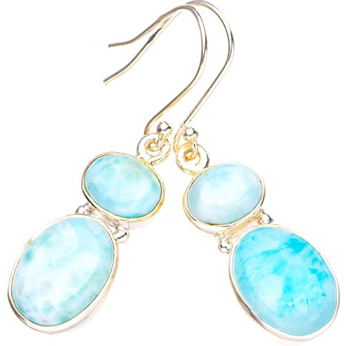 StarGems Natürlich Karibisches Larimar Handgefertigtes 925er Sterling silber Ohrringe 4.45cm E3522-1