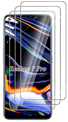 FengWang Vidrio Templado Compatible con Realme 7 Pro,[3 Piezas],Dureza 9H, Antiarañazos, Sin Burbujas,HD, Protector de pantalla para Realme 7 Pro