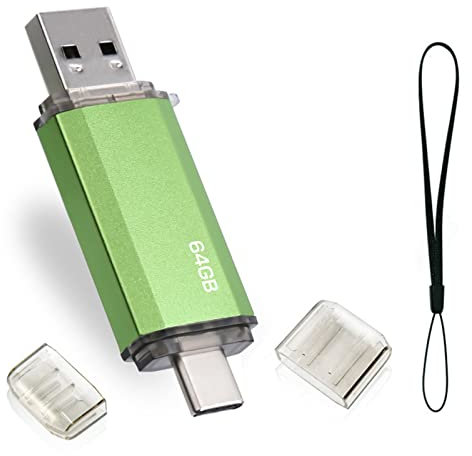 Type C USB Stick 64gb, OTG USB C Speicherstick 64GB 2-in-1 Type C Flash Laufwerk 64 GB Mini Memory Stick Externe Pen Drive für MacBook Pro, Android Handy, Pad, Laptop UND Computer (Green)