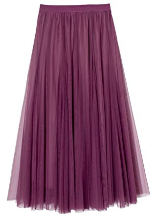 iyoimono Damen Tüllrock Falten Rock Höhe Taille A Line Mesh Freizeit Fashion Skirt Spitze Rock Midi Plisseerock Lässig Frühlingsrock（Dunkelviolett）