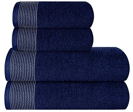 GLAMBURG Ultra Soft 4er-Pack Handtuch-Set, Baumwolle, enthält 2 übergroße Badetücher 70 x 140 cm, 2 Handtücher 50 x 90 cm, für den täglichen Gebrauch, kompakt und leicht — Marineblau