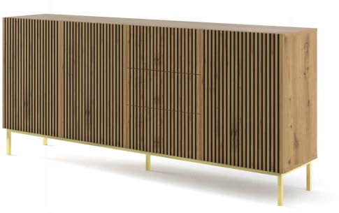 BIM Furniture Kommode Ravenna A 3D3S 200 cm gefräst MDF, Sideboard Highboard Schrank, 3 Türen, 3 Schubladen (Artisan Eiche)