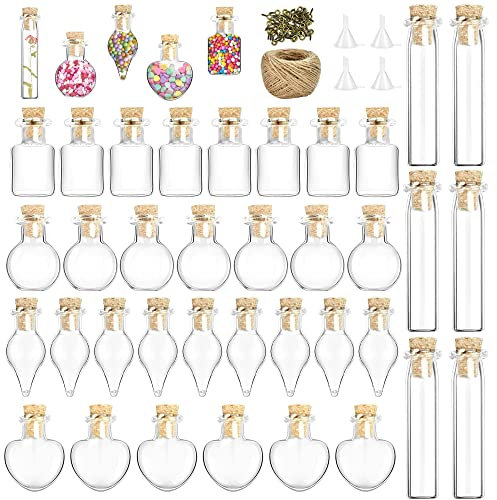 REFORUNG 50 Stk Glasflaschen Mini Gläser Fläschchen mit Korken Dekoglas Korken Flaschen Wunschflaschen Klein Glasbehälter Korkengläser Gewürzgläser mit Augenschrauben Schnur Trichter für Party DIY