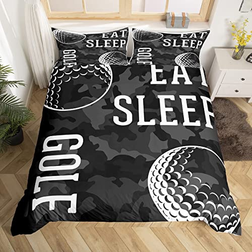 Homewish Golf Bedding Single Camouflage Comforter Cover Eat Sleep Golf Print Bed Set Black Camo Duvet Cover Sports Themed Quilt Cover Golf Gifts For Men Decotive 2 Pieces Soft No Comforter