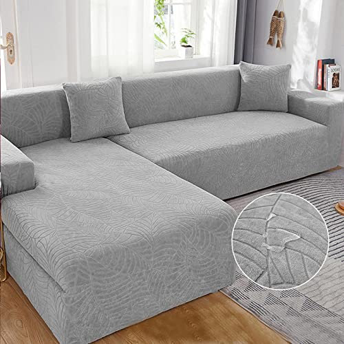 Sofa überzug L Form Wasserdicht,2 Stück Couch überzug Ecksofa L Form Rechts Links, Jacquard Chaiselongue Sofa Schonbezug ,Sofabezug Sofahusse Couchbezug für Sektionssofa (GreyA, 2seats+3seats)