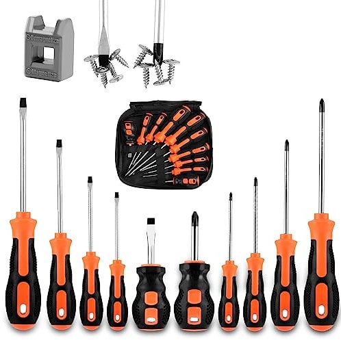 10pcs Screwdriver Set- Heavy Duty Chrome Vanadium Steel Made, Magnetic Screwdriver with 5 Flat & 5 Cross Head, Durable Screwdriver Hand Tools