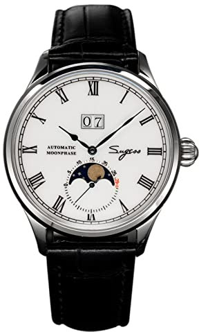 SUGESS Seagull ST2528 Automatische Mondphase, Datum, Saphir-Anzeige, 1963 BNIB, weiß, Armband