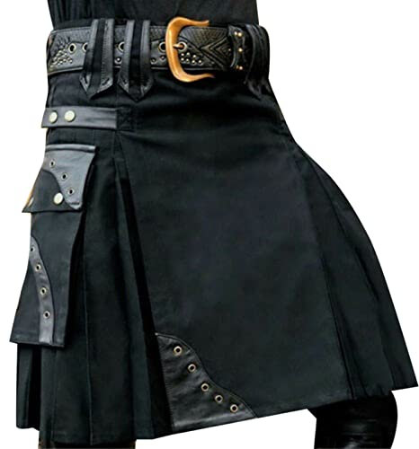 Schottischer Kilt Klassischer Rock Herren Karo Rock mit Taschen kurzer Schottenrock Karierter Kilt Schottischer Klassischer Mit Kontrasttaschen Schottischen Stil Individualität Vintage(Schwarz,5XL)