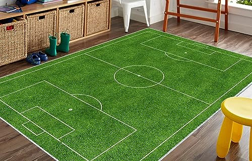 VHCLYBJU Kinderfußball Spielplatz Teppich - Junge Haushalt Kinderzimmer Spiel Teppich - Fußballfeld Dekorative Matte - Weich rutschfest (120 x 170 cm, L)