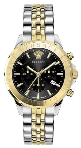 Versace - Herren-Armbanduhr Quarz Mode Armband und Gehäuse aus Edelstahl Farbe Grau Zifferblatt Analog Schwarz - VEV602223