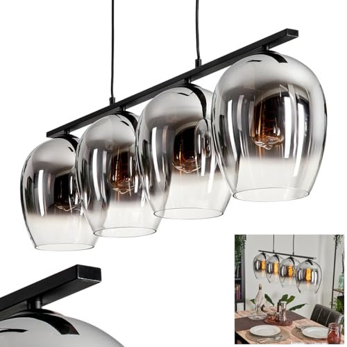 Pendelleuchte Vevino, Hängeleuchte aus Metall/Glas in Schwarz/Chromfarben/Klar, Leuchte im Vintage/Retro Design, Schirme aus Glas (Ø 20 cm), 4-flammig, Höhe max. 111,5 cm, 4 x E27, ohne Leuchtmittel