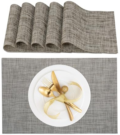 Relaxdays Tischset 6-teilig, für Esstisch, Kunststoff, 45 x 30 cm, abwaschbare Telleruntersetzer, hitzebeständig, braun