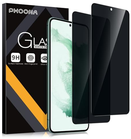 Phoona 2 Pièces Anti-Espion Verre Trempé pour Samsung Galaxy S22+ /S22 Plus 5G,Privacy Protection D'écran pour Samsung S22+ 5G,[Anti-Peeping] [Anti-Spy] [Dureté 9H] [Anti Rayures] Film Protection