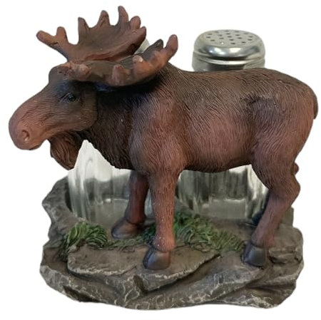 De Leon Collections Majestätischer Elch, 10,7 cm, Polyresin und Glas, Wildtiere, Naturhütte, Heimdekoration, dekorativ für Küche oder Esszimmer, Salz- und Pfefferstreuer, 3-teiliges Set, 15645