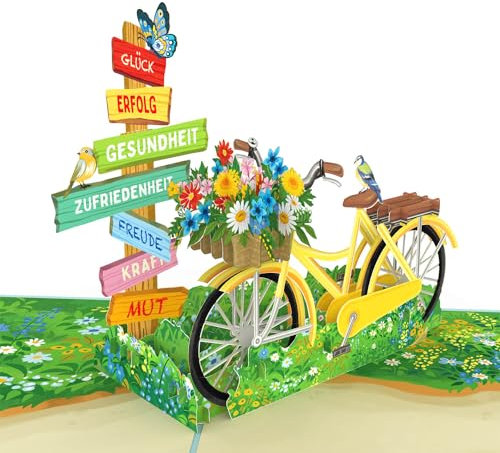 papercrush® Pop Up Karte Gute Wünsche - 3D Geburtstagskarte mit Fahrrad & Blumen für Frau (Mama und Freundin), Karte zum Abschied oder als Dankeschön, Genesungskarte und Mutmacher Karte bei Krankheit