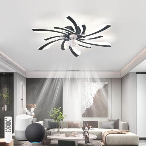 KeLuKes Silent Ceiling Fans with Lights Compatible with Alexa and Google Assistant, 78cm Bedroom Ceiling Fan with Lamp, Dc Motor, Timer Memory Function Reversible Dimmable Ceiling Fan Light, Black