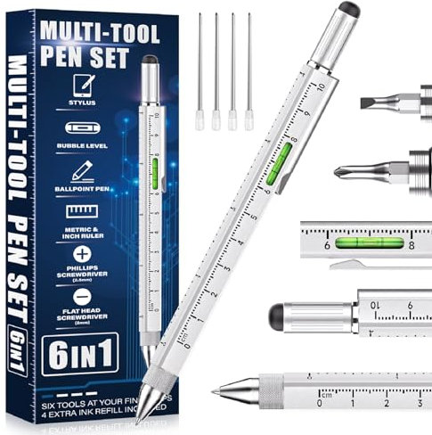 Coole Geschenke für Männer und Frauen, 6-in-1-Multitool-Stift für Ihn, Vater, Opa, Ehemann, Freund, einzigartiges Multifunktionswerkzeug, Gadget, Strumpffüller, Geschenke von Tochter, Ehefrau, Sohn