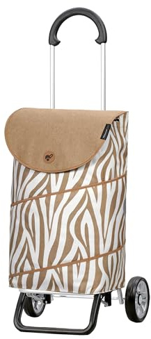 ANDERSEN Einkaufstrolley - Scala Shopper Plus Tyra Zebra | sehr leicht, klappbar, klein zusammenlegbar, bis 30 kg - Tasche mit Kordelzug, Innenfach, Reflektoren, 46 L