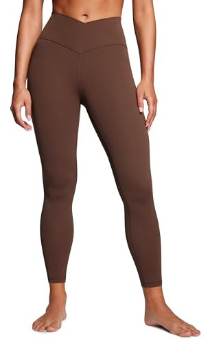 CRZ YOGA Femmes Butterluxe Haute Taille Croisée en V Athlétique Entraînement Doux Yoga Leggings - 64cm Café Marron 44