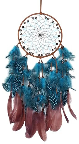 Traumfänger Klein, Handgefertigt Dreamcatcher mit Feder Boho Deko Dream Catcher Bastelset Makramee Traumfängers für Schlafzimmer Wandbehang Auto Ornament Handwerk (Marineblau)