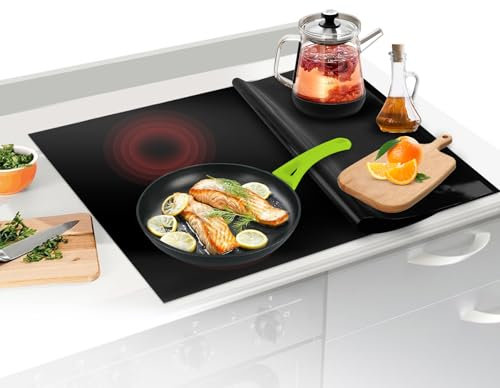 Protection Plaque Induction 78x52 cm, Tapis de Protection Plaque Cuisson Induction en Silicone, Accessoires Multifonctions pour la Maison et la Cuisine