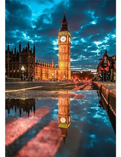 DCIDBEI 40x50CM DIY Diamant Malerei 5D Volle Rund, Diamond Painting London bei Nacht, Diamant Malerei Palast für Erwachsene, Wanddekoration für Innenbereich/Kunsthandwerk mit Werkzeug
