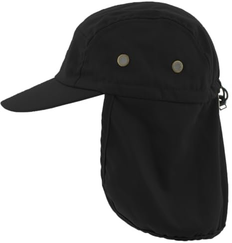 Gorra Nuca de Protección Solar para Hombre y Mujer, Gorra con Protector de Cuello de Algodón para Pesca Marcha y Senderismo, Talla única (FR/ES, Letras, Talla única, Negro)