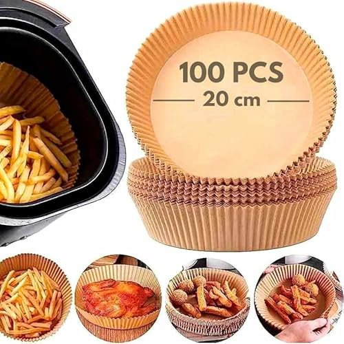 CHEFZOCO Papel para Freidora de Aire Redondo, Papel de Horno, Tipo antiadherente para freidora de Aire, Diámetro 20 cm, Apto para Dreidoras aire Redondo de 4.5 a 6 Litros, Libre de BPA, 100 unidades