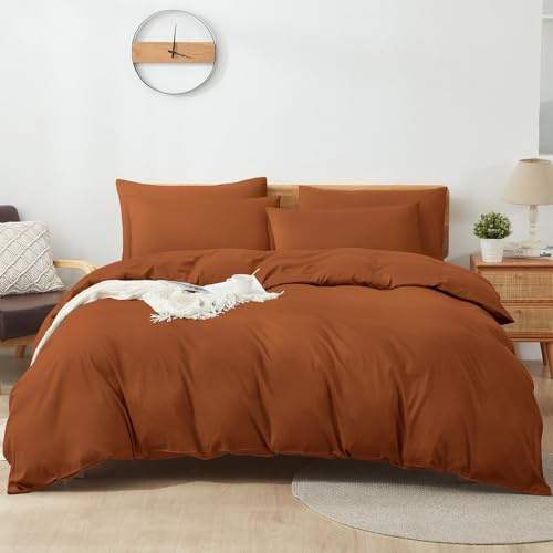 Sufdari Bettwäsche 200x200 Baumwolle Orange, 100% Baumwolle Bettbezug aus Atmungsaktive, Bettwäsche-Set mit 2 Kissenbezüge 80x80 cm+ 1 Bettbezüge mit Reißverschlus