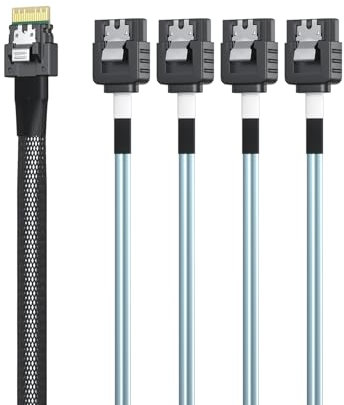 10Gtek SFF-8654 4i to 8x SATA, SlimSAS 38pin Host/RAID to SATA Target HD, 0.5m(1.6ft)