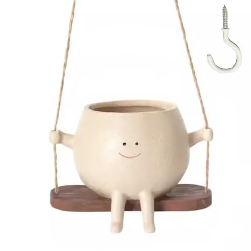 Swing Face Planter Pot - Hanging Smiley Planter for Indoor and Outdoor Plants, Succulents, String of Pearls - Cute Creative Swing Gifts for Holidays and Parties