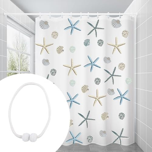 Miayical Rideau de Douche, Rideau de Baignoire, Rideau Anti Moisissure, Rideau de Douche Imperméable, avec Crochets et Attaches de Rideau Magnétiques, 180x200CM, Beau Imprimé, Facile à Installer