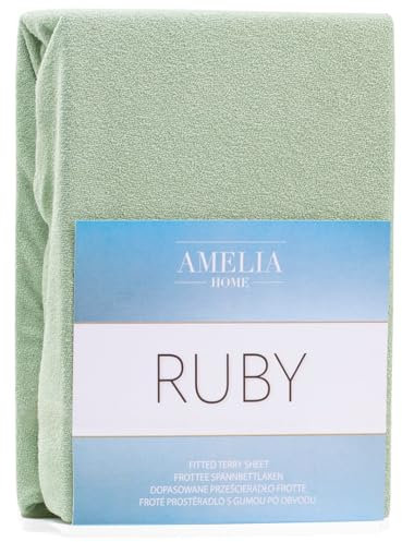 AmeliaHome Spannbettlaken 200x220-220x240 cm Frottee Baumwolle Spannbetttuch, olivgrün