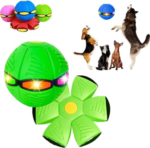 Soumiey The Doggy Disc Ball, Doggie Disc Ball with Lights, Pet Toy Flying Saucer Ball, Interactive Dog Toys for Small Large Dogs (Green, 3 Lights)