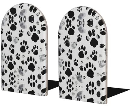 Serre-livres en bois robuste avec motif patte de chien pour livres, accessoires, parfait pour le rangement de la maison et du bureau