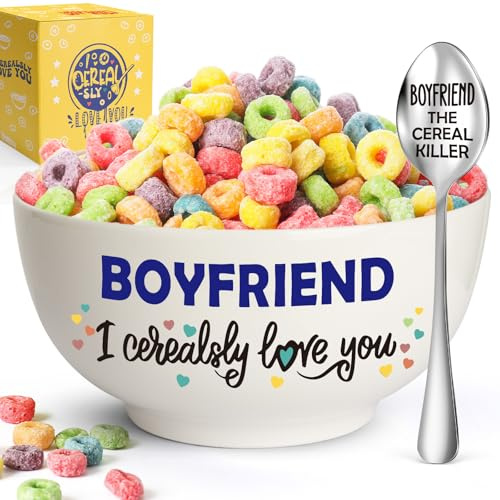 YEUYUQIU Boyfriend Cereal Bowl and Cereal Killer Spoon Set - Birthday Gift From Girlfriend, Christmas or Valentine's Day Present
