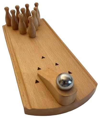 30cm Wooden Desktop Bowling Game: 10 Pins & Metal Ball - Perfect for Strategy, Party and Family Fun