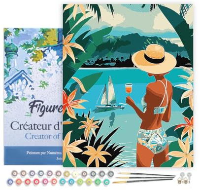 Figured'Art Peinture par Numéro Adulte avec Cadre Femme et océan - Activité Manuelle Kit de Loisir Créatif DIY Numéro d'Art Complet - 40x50cm toile tendue sur châssis