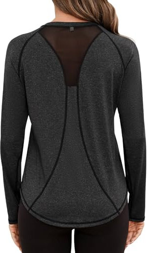 Gyabnw Long Sleeve Yoga Tops for Women Gym Running Tshirt Activewear Workout Pilates Sports Shirt Black