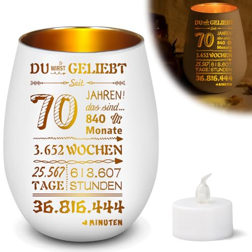 Geschenke 70. Geburtstag Windlicht aus Glas mit Gravur, Geschenk zum 70. Geburtstag Vater Mutter, Windlicht Personalisiert Geschenk Geburtstag für Oma Opa, 70. Geburtstag für Windlicht Tischdeko